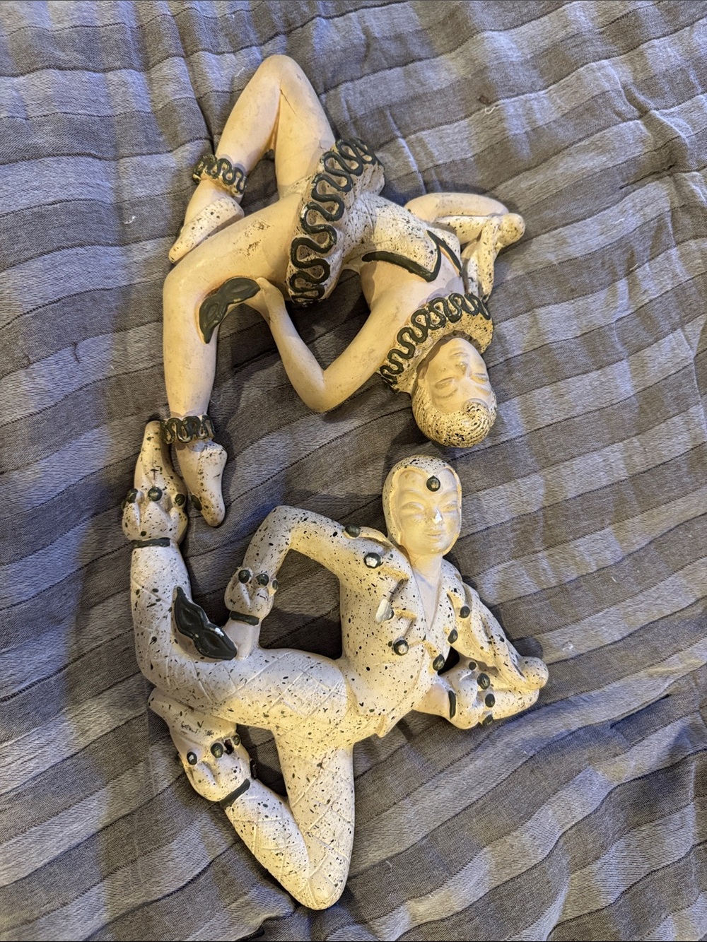 Pair of Decorative Acrobat Wall Sculptures in Cream and Black